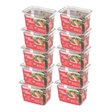 Imagem de Kit 10 Pote De Plástico Container Com 4 Travas Resistente Design Moderno Prático 600ml