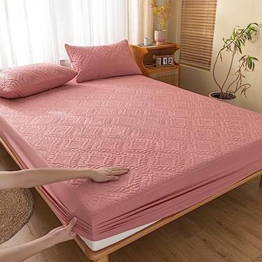 Imagem de Protetor de colchão capa de colchão capa contra poeira capa de colchão ajustável bolso profundo impermeável leve respirável roupa de cama macia sem ruído lençol com elástico rosa ||solteiro: 89 cm x