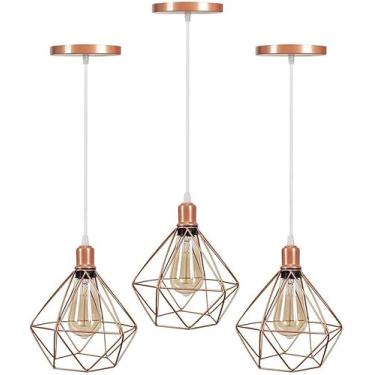Imagem de Kit 3 Lustre Pendentes Luminárias de Teto Modelo Diamante Rose Gold