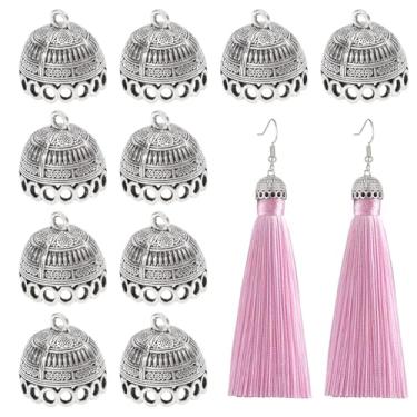 Imagem de CHGCRAFT 10 peças de berloques de pontas de cordão de metal de coluna estilo tibetano cola em pingentes de borla com pingentes de extremidade de laço para fazer joias, artesanato faça você mesmo, 19,5