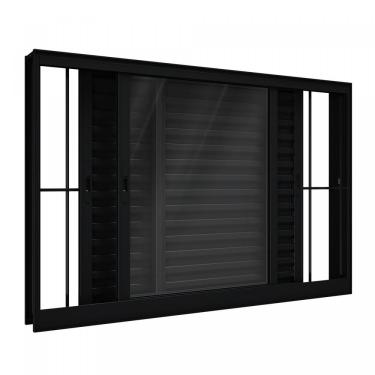 Imagem de Janela Veneziana De Correr Lateral 3 Folhas Com Grade 100X120Cm Lucasa Preto