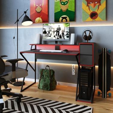 Imagem de Mesa Gamer 2 Gavetas Zed 4001 Placa E Ponto Preto Grafite
