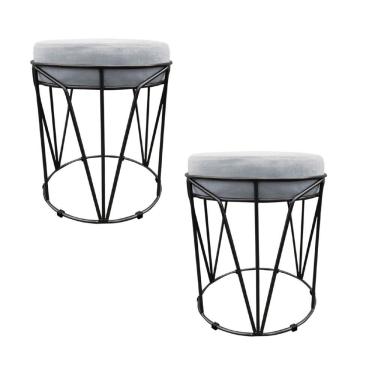 Imagem de Kit 02 Puffs Multiuso Com Mesa 2 Em 1 Suede Base Preto Cinza