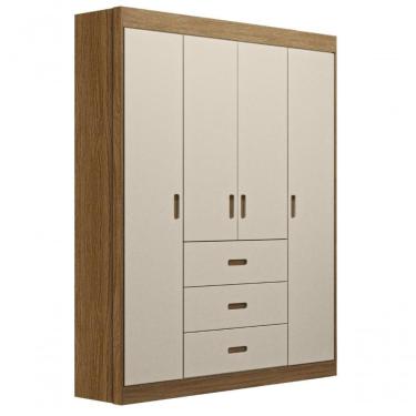 Imagem de Roupeiro Livia 4 Portas 3 Gavetas Off White/carvalho Móveis Canaã