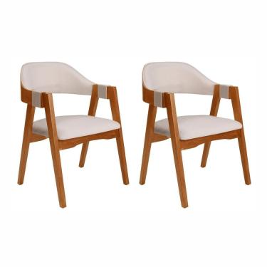 Imagem de Kit 2 Cadeiras de Madeira Maciça Tauari Estofada e Braço com Corda Náutica Bélgica Espresso Móveis Imbuia/Off White