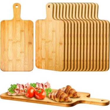 Imagem de Nuenen 50 peças de tábua de corte de madeira com alça de 40 x 19 cm de madeira acácia bambu tábua de cortar cozinha para pizza, pão, queijo, charcutaria, frutas, legumes (Bambu)