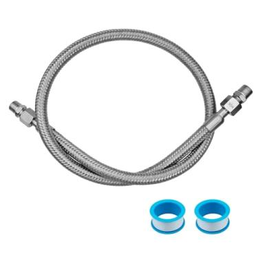 Imagem de Mangueira jumper compressor, tubo macho NPT de 3/20.3 cm, comprimento de 50.8 cm, 398.9 °C, 450 psi, mangueira de metal de aço inoxidável de rotação livre, com conectores acessórios em ambos os lados