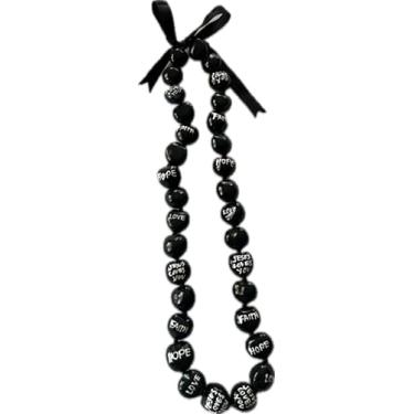 Imagem de Kukui Nut Lei – Colar havaiano pintado à mão "Faith, Hope & Love" - Presente de lembrança da ilha