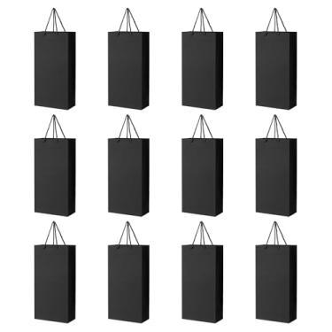 Imagem de Porta-sacola para garrafa de vinho CUGBO, sacos de transporte de garrafa de vinho branco e vermelho com alças de papel preto, Preto, 12Pcs Double