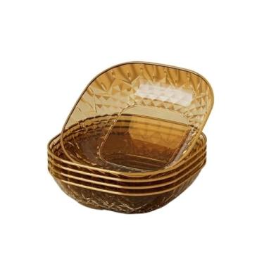 Imagem de hezhuhe2258 Caixa de lanche conjunto de 5 tigelas de molho prato de salada de frutas borda empilhável sala de estar decoração de casa utensílios de mesa (ouro)