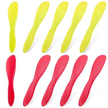 Imagem de 10 Pieces Multi Purpose Butter Knife Spreader Versatile Plastic Butter Spreader Peanut Butter Knife Frosting Knives for Soft Cheese Peanut Butter Cream Icing, Red and Yellow, Approx. 7 x 1.4 Inch