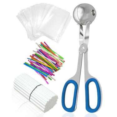 Imagem de 301 peças de molde e palitos de bolo, bola de carne de aço inoxidável CHELIZIYA com alças, molde antiaderente para bolo incluindo 100 palitos de plástico, 100 sacos de petisco, 100 peças de laços