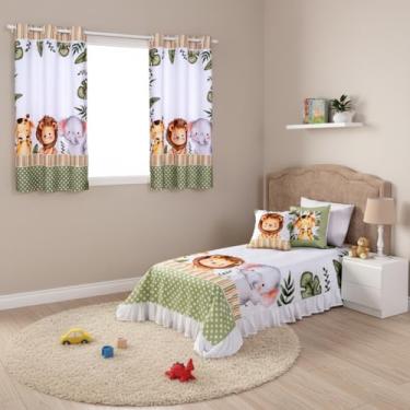Imagem de Kit Cortina 2 Metros + Colcha Cobre Leite Infantil 07 Peças Para Quarto (SAFARI BABY)