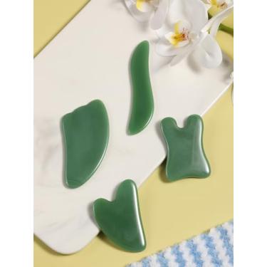 Imagem de Conjunto de 4 peças de Gua Sha facial, ferramentas de massagem para contorno de rosto e olhos, drenagem linfática, pele brilhante, alívio de tensão e antienvelhecimento, verde