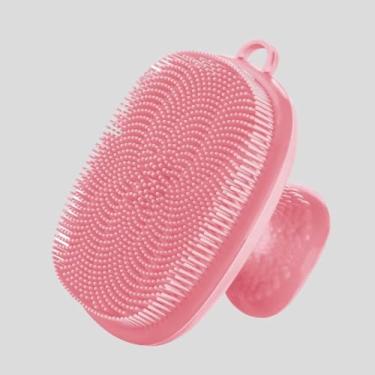 Imagem de Escova de limpeza facial rosa, esfregão de silicone macio para esfoliação suave e cuidados com a pele