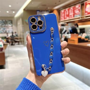 Imagem de Capa macia galvanizada de coração de amor para iPhone 11 12 13 14 15 Pro Max XS X XR 7 8 Plus SE 2020 Pulseira capa traseira, azul, para iPhone 7plus