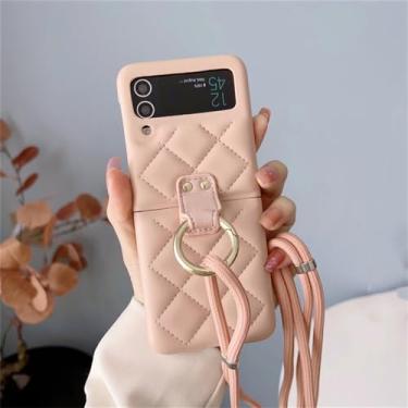 Imagem de Luxo crossbody correia cinta caso de telefone para samsung galaxy z flip 4 3 z flip3 zflip4 5g bonito anel capa de couro, rosa, para z flip 3