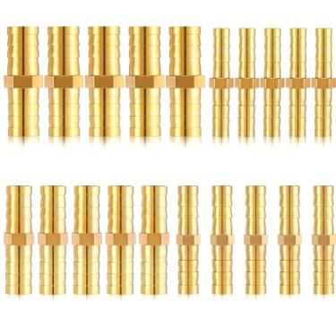 Imagem de 20 peças de encaixe de mangueira de latão, 1/10.2 cm 5/40.6 cm 3/20.3 cm 1/5.1 cm (6 mm/8 mm/10 mm/12 mm) acessórios de mangueira farpada emenda de latão reparador conector farpado kit de reparo de