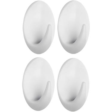 Imagem de Kit 4 Ganchos Adesivos de Plástico Oval para Parede Sem Furo – Suporte para Toalhas, Roupas e Utensílios, Organizador Branco para Cozinha, Banheiro e Lavanderia