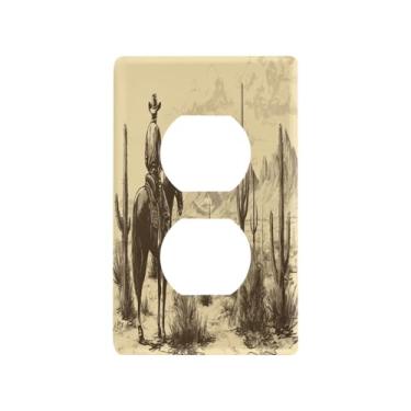 Imagem de Blueangle Placa de parede West Cow Boy Duplex Outlets, tamanho padrão, placas de cobertura de tomada elétrica de 1 gangue para decoração de quarto de escritório em casa, 4,53 x 2,76 polegadas (680)