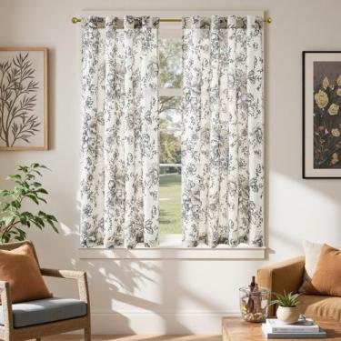 Imagem de Cortinas de lino floral Jinchan 137x138 cm con filtro de luz, 2 panele