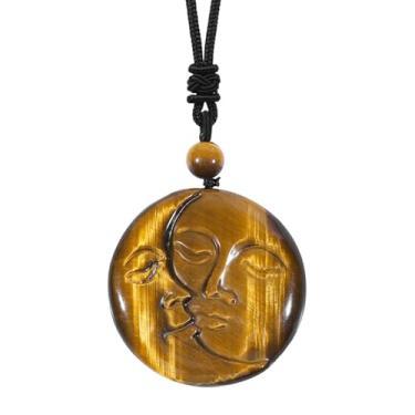 Imagem de Nupuyai Colar de pedra de olho de tigre natural, pingente de cabeça de tigre esculpido para homens amuleto joia de proteção animal com cordão ajustável, Pedra olho de tigre, Pedra olho de tigre