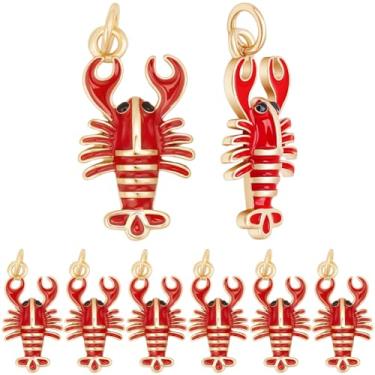 Imagem de Beebeecraft 10 pingentes de lagosta para fabricação de joias 20,5 x 11 x 3 mm banhado a ouro 18 K latão vermelho esmalte oceano animais marinhos pingentes de verão com anel de salto para pulseiras