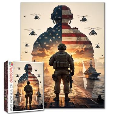 Imagem de Quebra-cabeça Indepedent Day 1000 peças para adultos silhuetas de soldados dos EUA pintura quebra-cabeça bandeira americana patriótica 1000 peças quebra-cabeças jogos aviões de combate decoração de