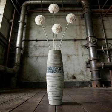 Imagem de Vaso de cerâmica grande alto - 23,6 polegadas (60 cm) vintage bohe moderno cerâmica resistente grande decoração de casa vasos altos feitos à mão para decoração de entrada de sala de estar