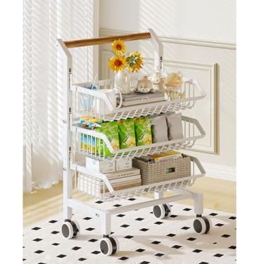 Imagem de Carrinho de lanche com 3, 4, 5 camadas, ajustável, suporte de exibição de supermercado com alça de madeira, prateleira de doces de varejo de aço carbono (tamanho: 41 x 29,5 x 69 cm/16 x 11,6 x 27,4