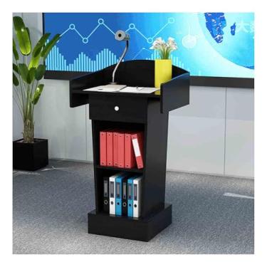 Imagem de Suporte de pódio de madeira multifuncional - palestrante para igrejas, salas de aula e shows - Púlpito de teca em pé no chão para recepção e apresentações do cliente