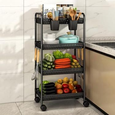 Imagem de Carrinho de armazenamento preto de 4 camadas - Carrinho utilitário de plástico para cozinha, banheiro, lavanderia - Solução de prateleiras móveis para fácil acesso