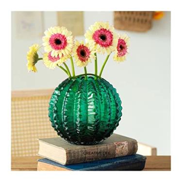 Imagem de Vasos de vidro de cacto de luxo leve, peça de decoração de casa, flores, plantas verdes, vaso colorido, vaso para decoração de sala de estar, vaso (pequeno)