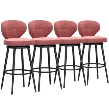 Imagem de Banquetas de bar estofadas giratórias de veludo com apoio para os pés de metal, bancos de bar com altura giratória conjunto de 4, bancos de balcão com encosto, cadeira de bar moderna para ilha de