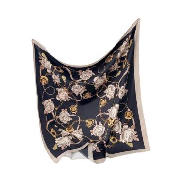Imagem de Lenço De Seda Floral Para Mulheres, Protetor Solar, Foulard, Xale, Hij