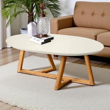 Imagem de Mesa de Centro Mesa Centro Oval para Sala Estilo Off White 90cm Bege de Casa
