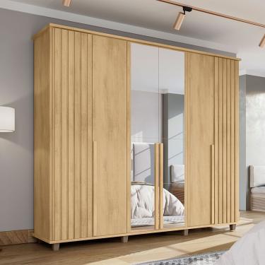 Imagem de Guarda Roupa Casal França 6 Portas Giratórias 3 Gavetas com Espelho MDP Cinamomo RV Móveis