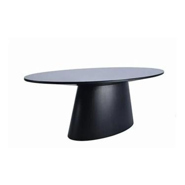Imagem de Mesa de Jantar Cone Oval Laqueada com Tampo de Vidro 3mm 140x90 Preta Estilo Moderno