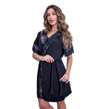 Imagem de Robe Feminino Luxo Microfibra com Renda, Roupão Confortável para Dormi
