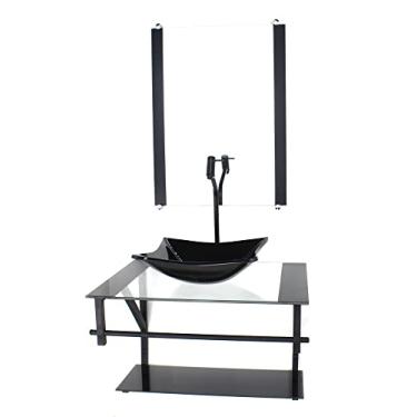 Imagem de GABINETE DE VIDRO PARA BANHEIRO 60CM AP CUBA QUADRADA PRETO COM TORNEIRA PRETA