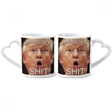 Imagem de American Great Funny Shit Monday Image Conjunto de canecas de porcelana para casais, copo de cerâmica com alça de coração