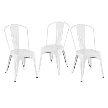 Imagem de Loft7, Kit 3 Cadeiras Iron Tolix Design Industrial em Aço Carbono Vintage e Elegante Versátil Sala de Jantar Cozinha Bar Varanda Gourmet, Branco.