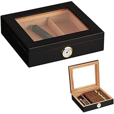 Imagem de Umidificador De Charutos Feito À Mão Para 20 Contagens Caixa De Charutos De Cedro Espanhol Para Homens Com Higrômetro Umidificador De Vedação Hermética Para Melhor Umidade,Preto,YUYANAIAI