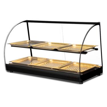 Imagem de Estufa Vitrine Salgados Curva Dupla Com LED 6 Bandejas Preta Caliope Tita