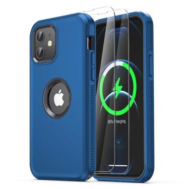 Imagem de gogorelax Capa projetada para iPhone 12/iPhone 12 Pro, [proteção contra quedas de grau militar de 3,5 m] [com 2 peças protetoras de tela de vidro temperado] Capa protetora para iPhone 12/12 Pro (azul)