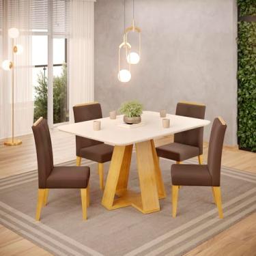 Imagem de Conjunto Sala de Jantar 4 Cadeiras Tampo de Vidro Dj Móveis Kiara Cedro Yasmin Veludo Moca