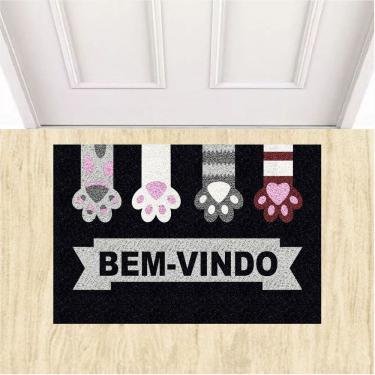 Imagem de Capacho Tapete Bem vindo Com Patinhas de Gatos 60X40 cm.