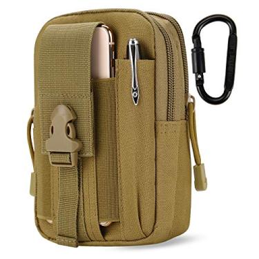 Imagem de DOUNTO Bolsa de cintura tática EDC Molle bolsa de cintura cinto bolsa de telefone coldre bolsa de transporte para smartphone, ferramentas cáqui