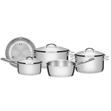 Imagem de Jogo De Panelas Tramontina Solar Em Aço Inox Com Fundo Triplo E Tampas De Inox 5 Peças