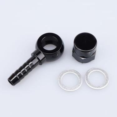 Imagem de Adaptador banjo de combustível de alumínio preto – Kit adaptador de banjo M12 de 12 mm para 8 mm com arruela M12 e tampa fêmea M12X1,5 projetada para bomba de combustível Bosch 044
